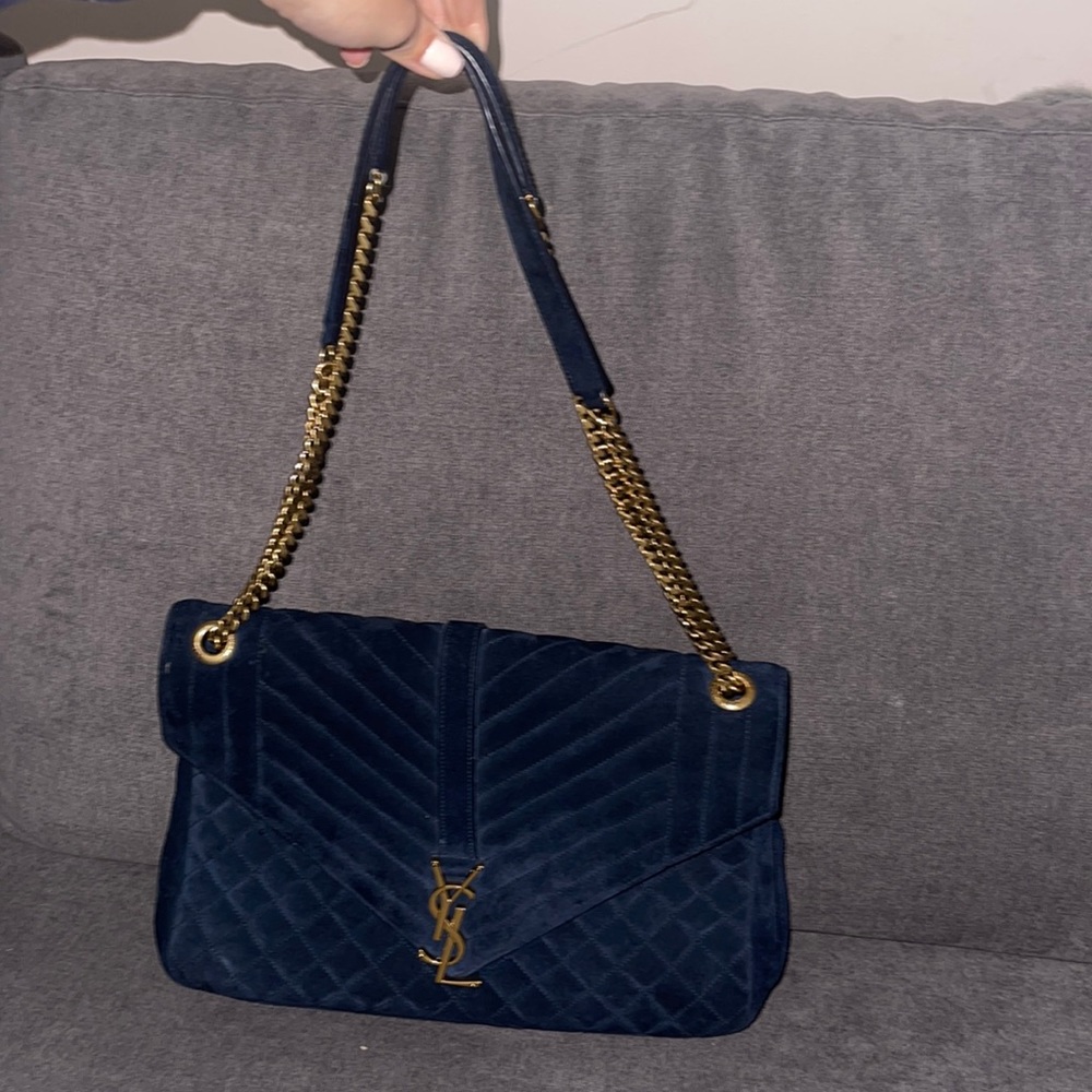 Velvet YSL bag in dark blue colour,like new .(medium size)